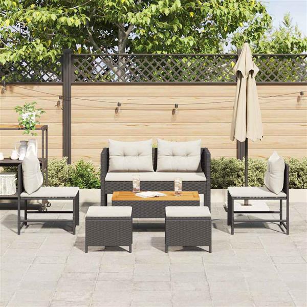 Grote foto vidaxl tuin sofa set 6 pcs zwart cr me poly rattan tuin en terras tuinmeubelen