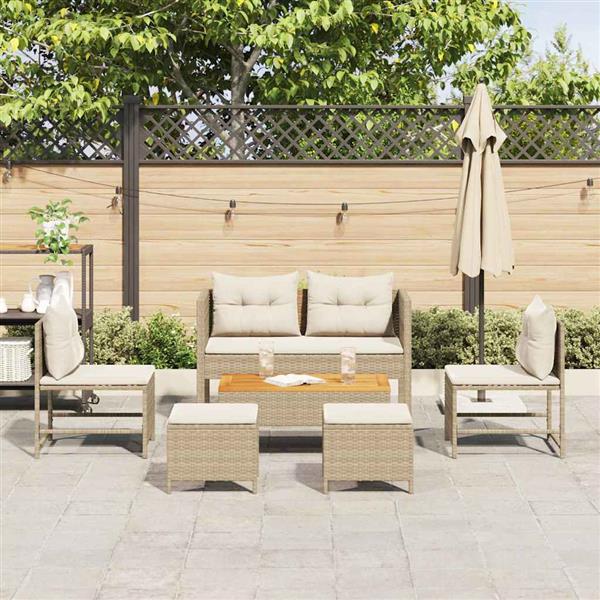 Grote foto vidaxl tuin sofa set 6 pcs beige cr me poly rattan tuin en terras tuinmeubelen
