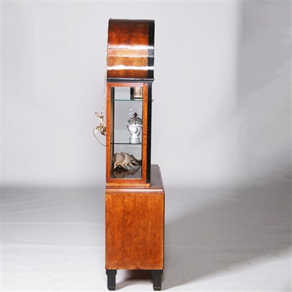 Grote foto art deco vitrine noten met wortelnoten en zwart gepolitoerde accenten no.311005 antiek en kunst stoelen en banken