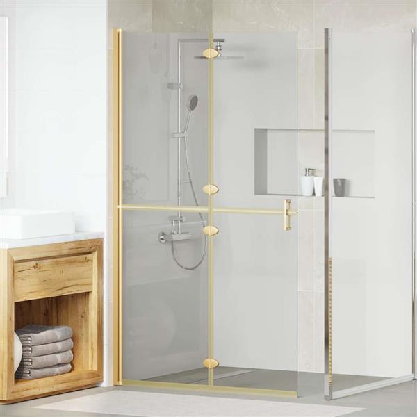 Grote foto vidaxl inloop douche wand goud en transparant 110 x 190 cm gehard glas huis en inrichting complete badkamers