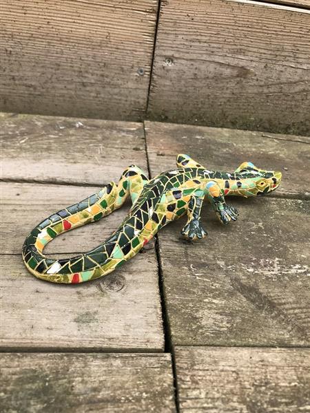Grote foto een prachtige salamander in mozaiek stijl vrolijk beeldje huis en inrichting woningdecoratie
