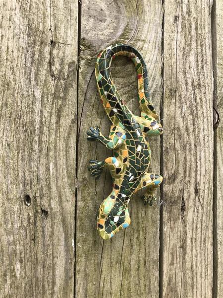 Grote foto een prachtige salamander in mozaiek stijl vrolijk beeldje huis en inrichting woningdecoratie