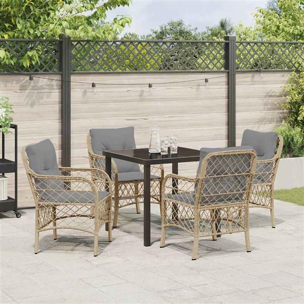 Grote foto vidaxl tuin eetset met kussen 5 pcs beige poly riet tuin en terras tuinmeubelen