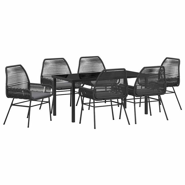 Grote foto vidaxl tuin eetset 7 pcs zwart poly rattan tuin en terras tuinmeubelen