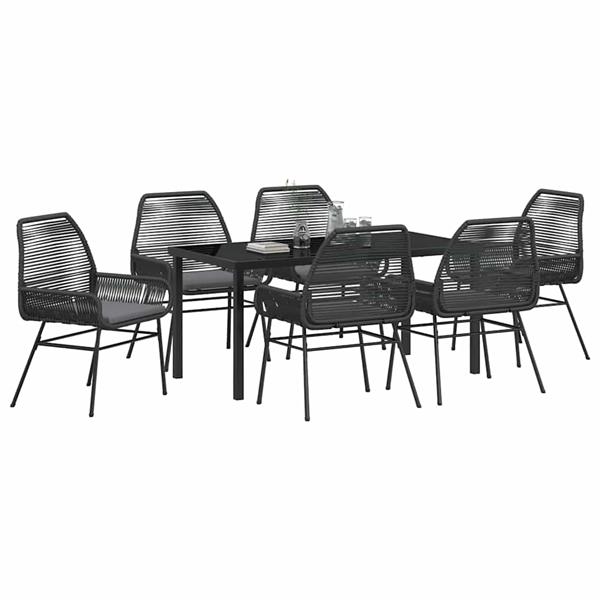 Grote foto vidaxl tuin eetset 7 pcs zwart poly rattan tuin en terras tuinmeubelen