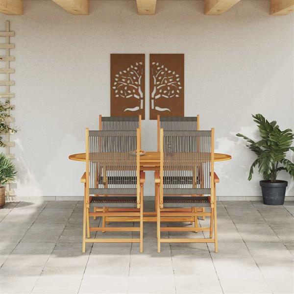 Grote foto vidaxl tuin eetset 5 pcs grijs massief acaciahout en poly rattan tuin en terras tuinmeubelen