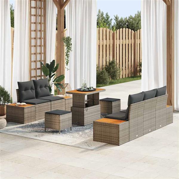 Grote foto vidaxl tuin sofa set met kussen 8 pcs grijs poly riet tuin en terras tuinmeubelen