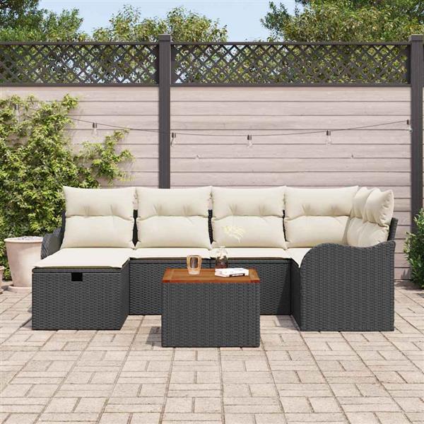 Grote foto vidaxl tuin sofa set met kussen met opslag 7 pcs zwart poly riet tuin en terras tuinmeubelen