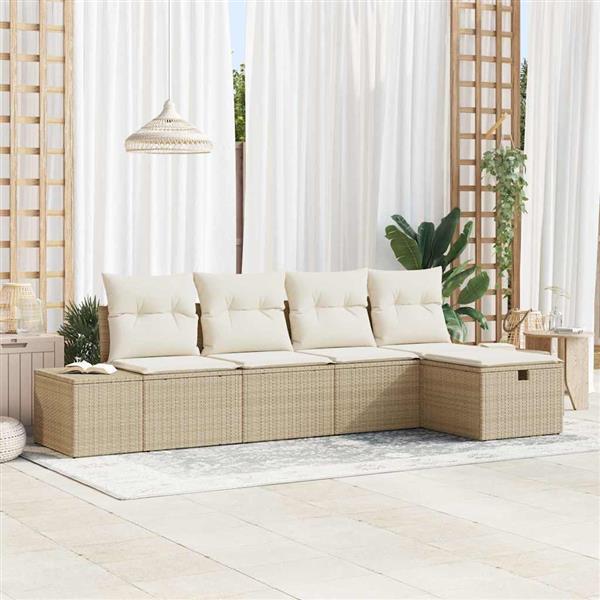 Grote foto vidaxl tuin sofa set met kussen 5 pcs beige 55 x 62 x 69 cm poly riet tuin en terras tuinmeubelen