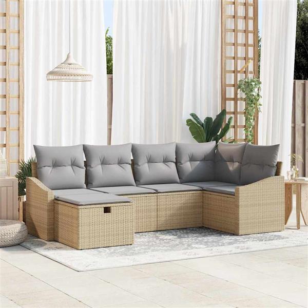 Grote foto vidaxl tuin sofa set met kussen 6 pcs beige 55 x 62 x 69 cm poly riet tuin en terras tuinmeubelen