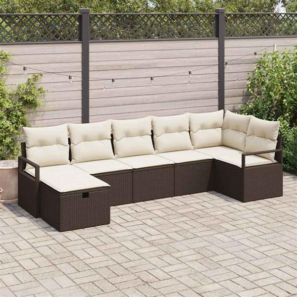 Grote foto vidaxl tuin sofa set met kussen met opslag 7 pcs bruin poly riet tuin en terras tuinmeubelen