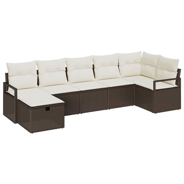 Grote foto vidaxl tuin sofa set met kussen met opslag 7 pcs bruin poly riet tuin en terras tuinmeubelen