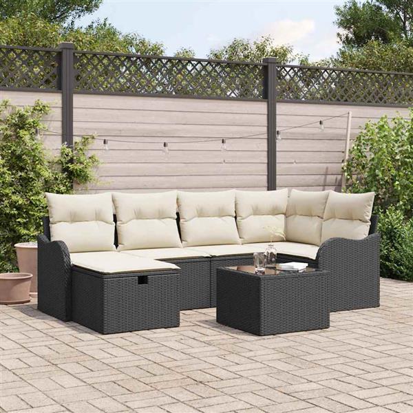 Grote foto vidaxl tuin sofa set met kussen met opslag 7 pcs zwart poly riet tuin en terras tuinmeubelen