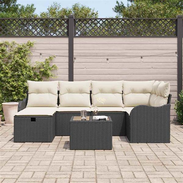 Grote foto vidaxl tuin sofa set met kussen met opslag 7 pcs zwart poly riet tuin en terras tuinmeubelen