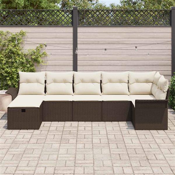 Grote foto vidaxl tuin sofa set met kussen met opslag 7 pcs bruin poly riet tuin en terras tuinmeubelen