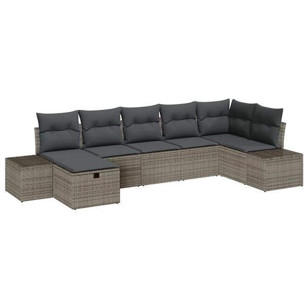 Grote foto vidaxl tuin sofa set met kussen 7 pcs grijs poly riet tuin en terras tuinmeubelen