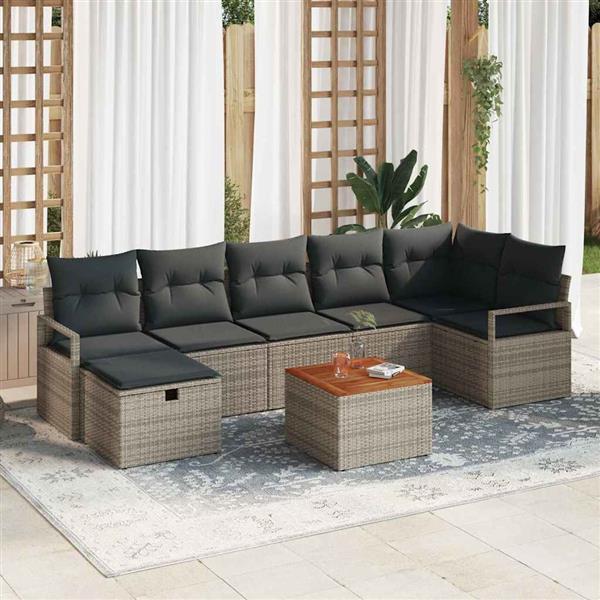 Grote foto vidaxl tuin sofa set met kussen met opslag 8 pcs grijs poly riet tuin en terras tuinmeubelen