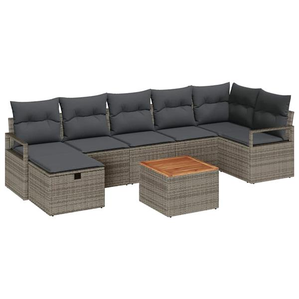 Grote foto vidaxl tuin sofa set met kussen met opslag 8 pcs grijs poly riet tuin en terras tuinmeubelen