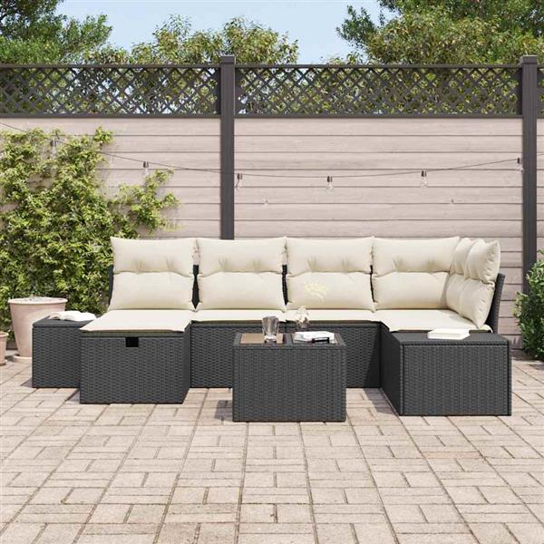 Grote foto vidaxl tuin sofa set met kussen 7 pcs zwart poly riet tuin en terras tuinmeubelen