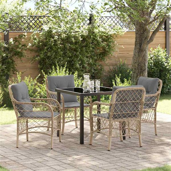 Grote foto vidaxl tuin eetset met kussen 5 pcs beige poly riet tuin en terras tuinmeubelen