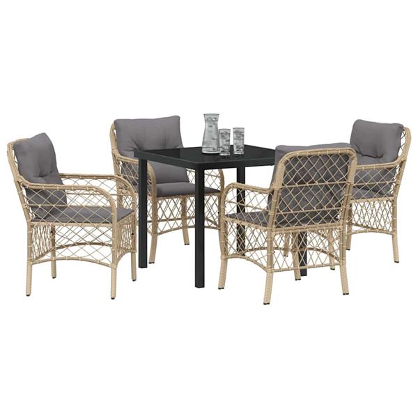Grote foto vidaxl tuin eetset met kussen 5 pcs beige poly riet tuin en terras tuinmeubelen