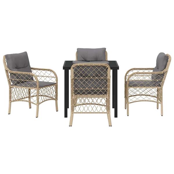 Grote foto vidaxl tuin eetset met kussen 5 pcs beige poly riet tuin en terras tuinmeubelen