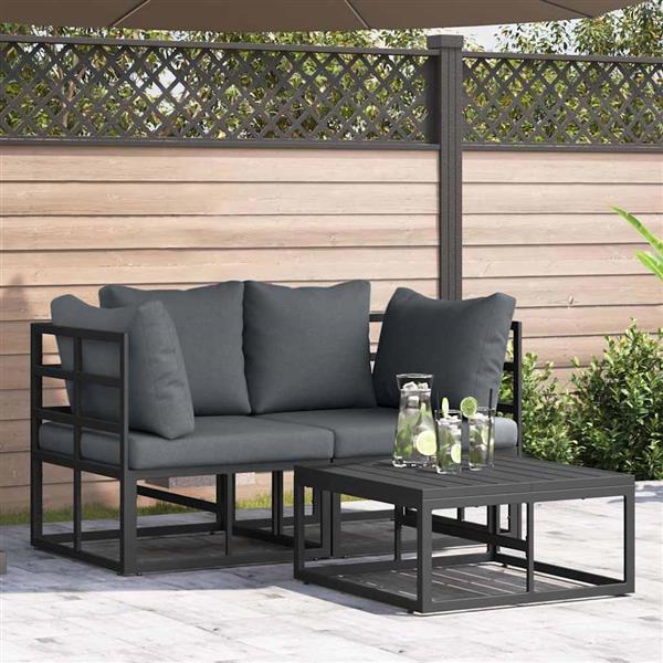 Grote foto vidaxl tuin sofa set met kussen 3 pcs zwart aluminium tuin en terras tuinmeubelen