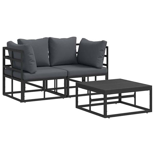 Grote foto vidaxl tuin sofa set met kussen 3 pcs zwart aluminium tuin en terras tuinmeubelen