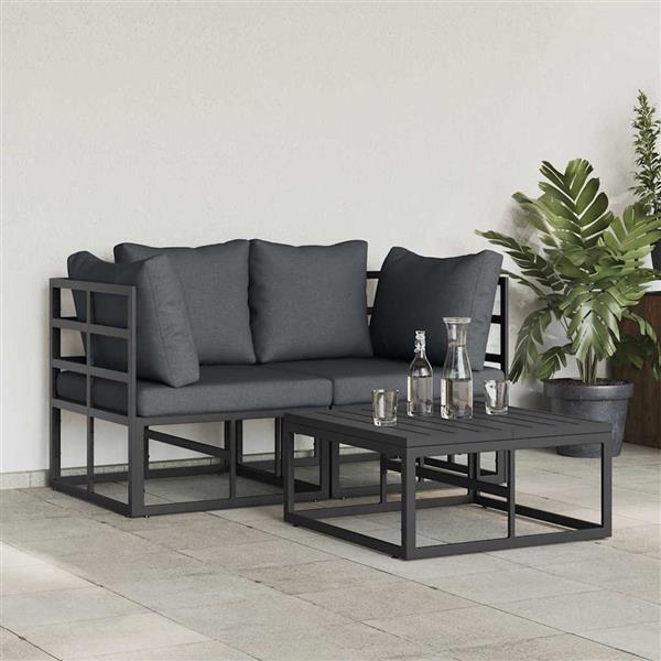 Grote foto vidaxl tuin sofa set met kussen 3 pcs zwart aluminium tuin en terras tuinmeubelen