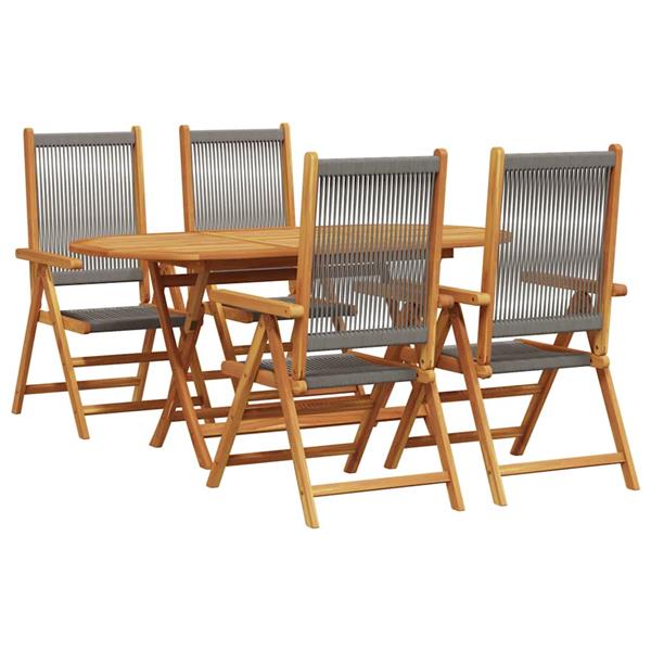Grote foto vidaxl tuin eetset 5 pcs grijs massief acaciahout en poly rattan tuin en terras tuinmeubelen