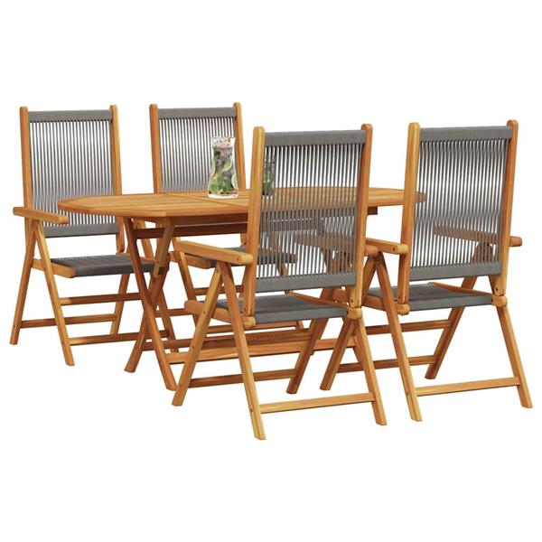 Grote foto vidaxl tuin eetset 5 pcs grijs massief acaciahout en poly rattan tuin en terras tuinmeubelen