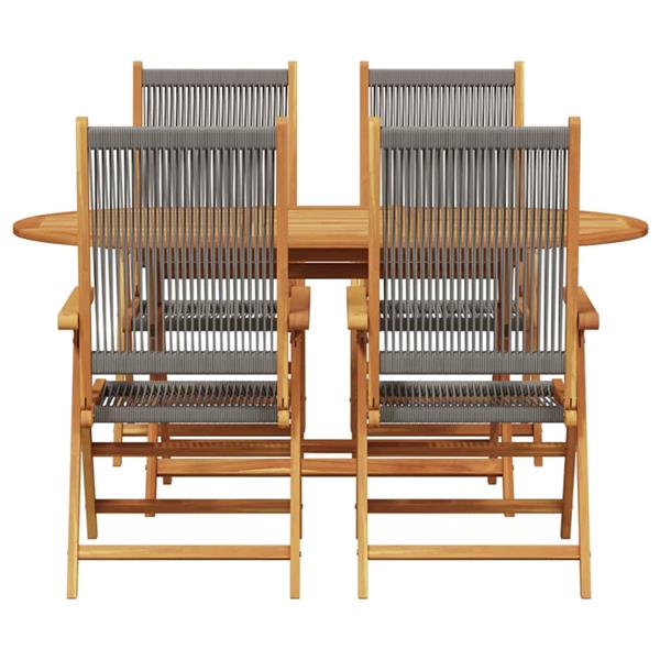 Grote foto vidaxl tuin eetset 5 pcs grijs massief acaciahout en poly rattan tuin en terras tuinmeubelen