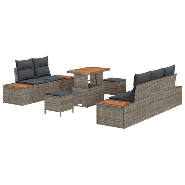 Grote foto vidaxl tuin sofa set met kussen 8 pcs grijs poly riet tuin en terras tuinmeubelen