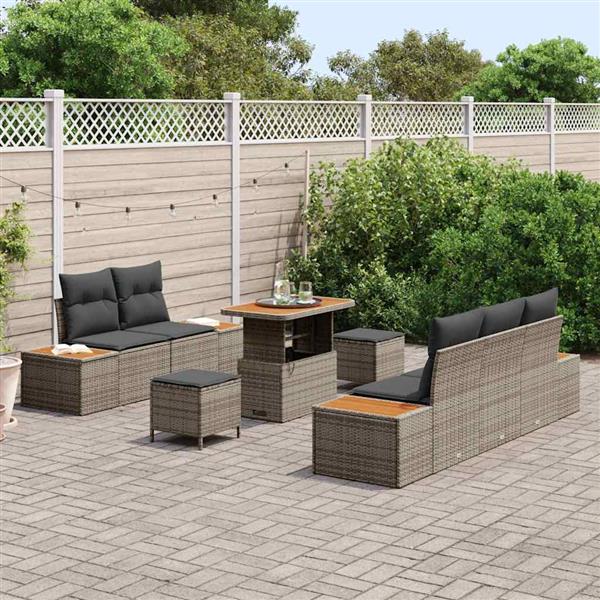 Grote foto vidaxl tuin sofa set met kussen 8 pcs grijs poly riet tuin en terras tuinmeubelen