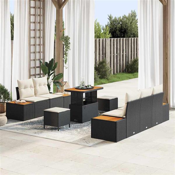 Grote foto vidaxl tuin sofa set met kussen 8 pcs zwart poly riet tuin en terras tuinmeubelen