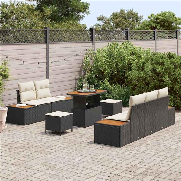 Grote foto vidaxl tuin sofa set met kussen 8 pcs zwart poly riet tuin en terras tuinmeubelen