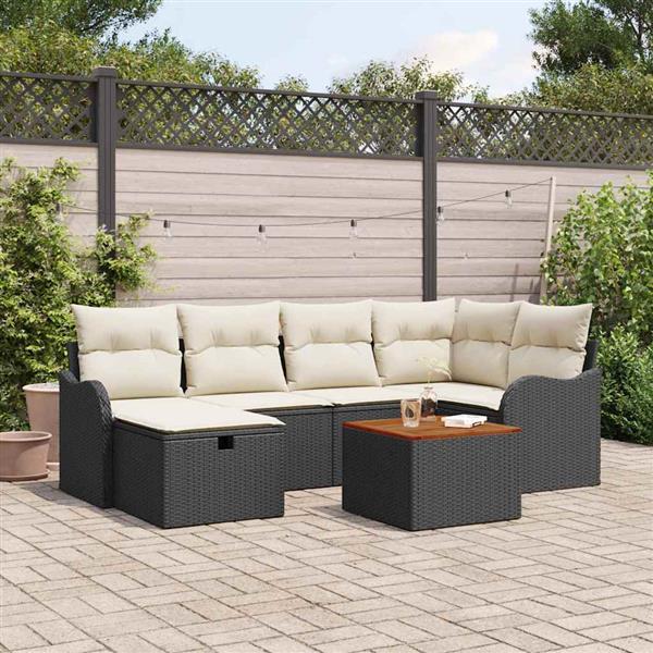 Grote foto vidaxl tuin sofa set met kussen met opslag 7 pcs zwart poly riet tuin en terras tuinmeubelen