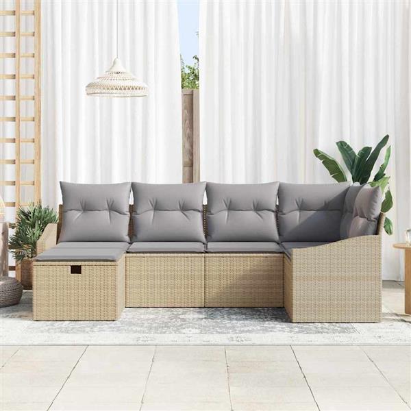 Grote foto vidaxl tuin sofa set met kussen 6 pcs beige 55 x 62 x 69 cm poly riet tuin en terras tuinmeubelen