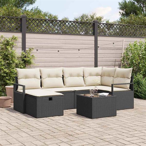 Grote foto vidaxl tuin sofa set met kussen met opslag 7 pcs zwart poly riet tuin en terras tuinmeubelen