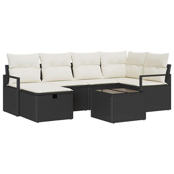 Grote foto vidaxl tuin sofa set met kussen met opslag 7 pcs zwart poly riet tuin en terras tuinmeubelen