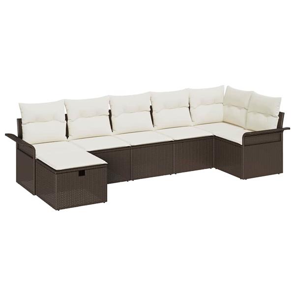 Grote foto vidaxl tuin sofa set met kussen met opslag 7 pcs bruin poly riet tuin en terras tuinmeubelen