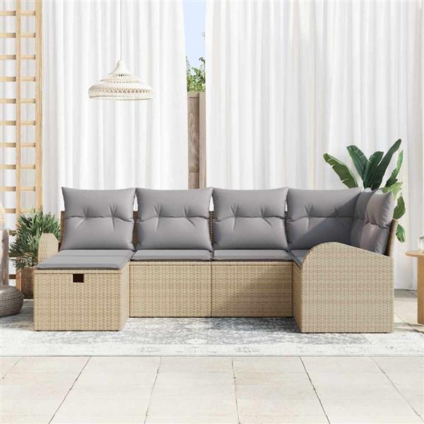 Grote foto vidaxl tuin sofa set met kussen met opslag 6 pcs beige poly riet tuin en terras tuinmeubelen
