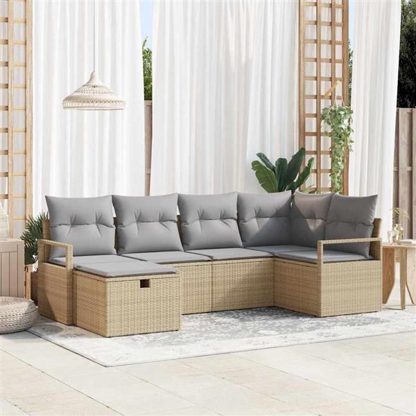 Grote foto vidaxl tuin sofa set met kussen met opslag 6 pcs beige poly riet tuin en terras tuinmeubelen