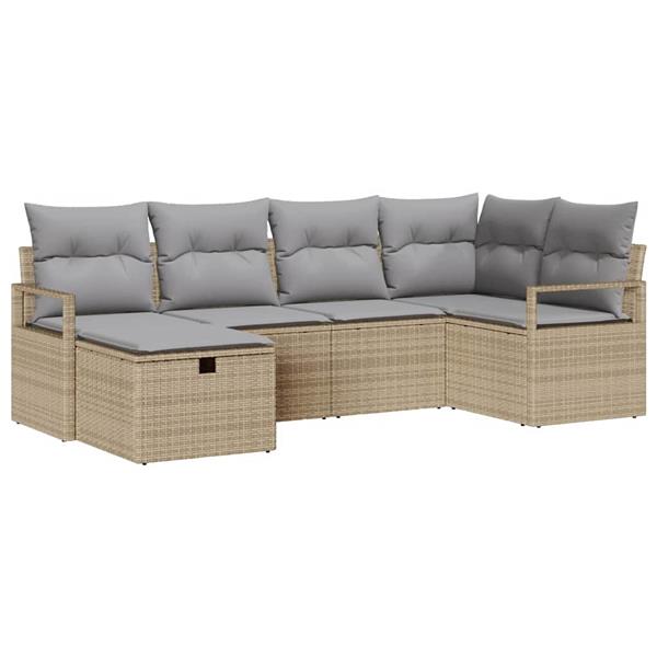 Grote foto vidaxl tuin sofa set met kussen met opslag 6 pcs beige poly riet tuin en terras tuinmeubelen