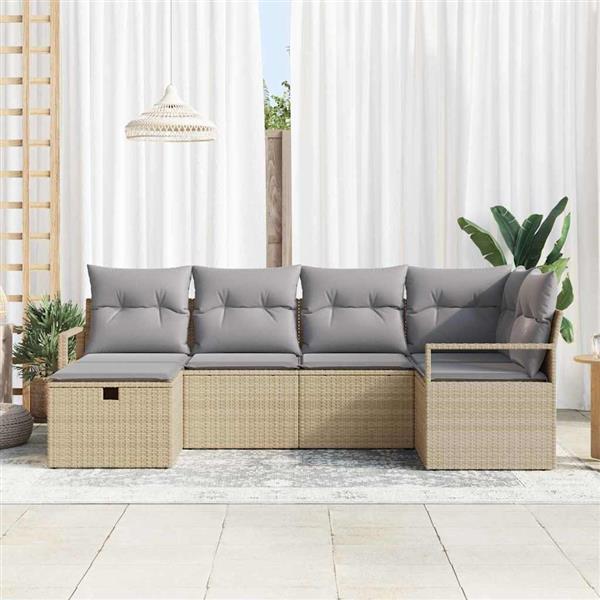 Grote foto vidaxl tuin sofa set met kussen met opslag 6 pcs beige poly riet tuin en terras tuinmeubelen