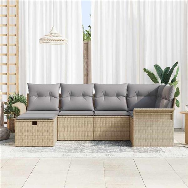 Grote foto vidaxl tuin sofa set met kussen met opslag 6 pcs beige poly riet tuin en terras tuinmeubelen