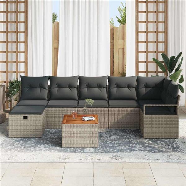 Grote foto vidaxl tuin sofa set met kussen met opslag 8 pcs grijs poly riet tuin en terras tuinmeubelen