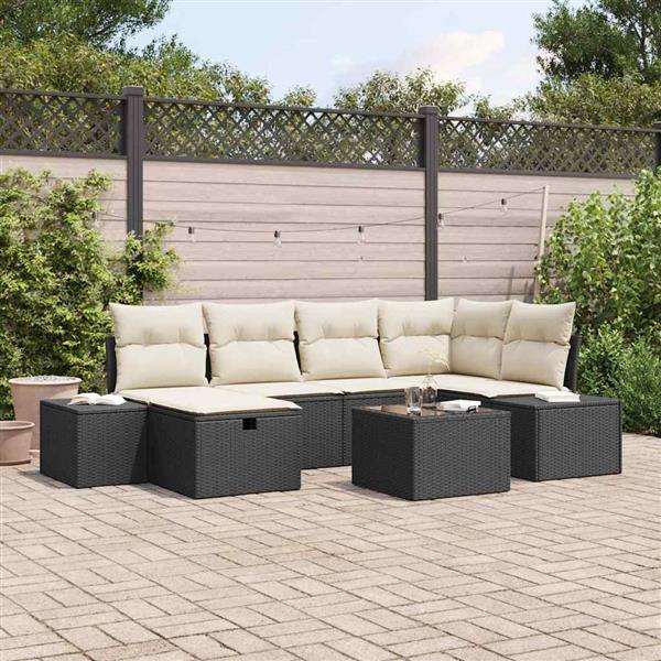 Grote foto vidaxl tuin sofa set met kussen 7 pcs zwart poly riet tuin en terras tuinmeubelen
