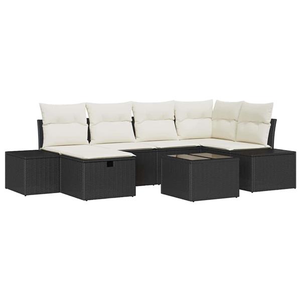 Grote foto vidaxl tuin sofa set met kussen 7 pcs zwart poly riet tuin en terras tuinmeubelen