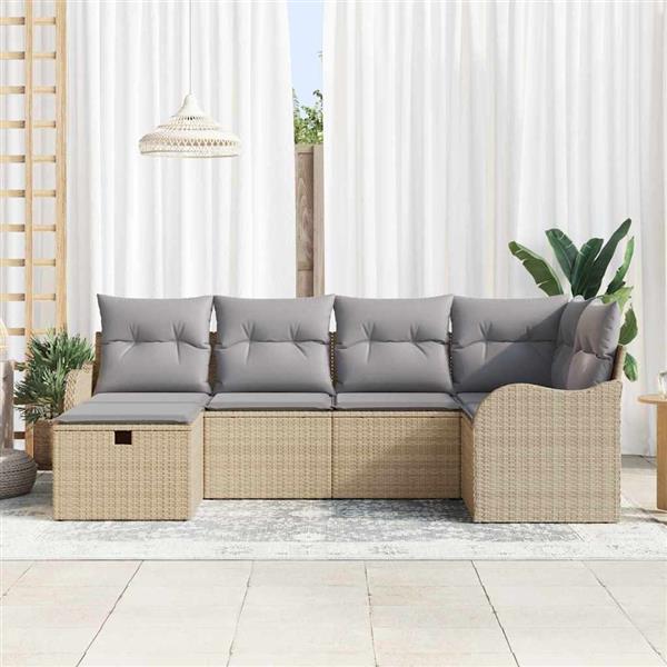 Grote foto vidaxl tuin sofa set met kussen met opslag 6 pcs beige poly riet tuin en terras tuinmeubelen